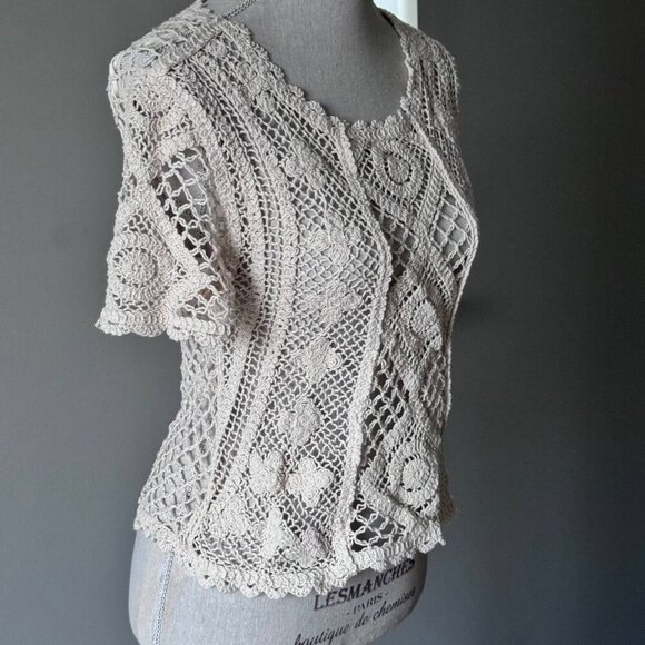 NWOT!  ZARA Boho See-through Crochet Cotton-blend Boatneck Nude Top - Size Mediu - Picture 3 of 10